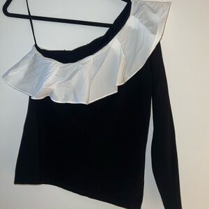 Vince Camuto Black Off Shoulder Sweater Shirt with Ruffle Detail